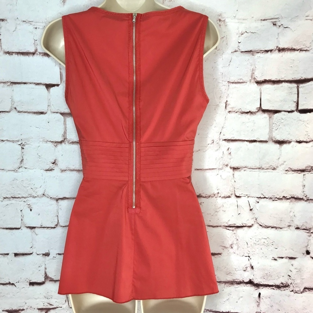 BCBGMAXAzria XS Coral Pleated Faux Wrap V-Neck Empire Waist Peplum Cotton Top XS - Picture 3 of 16
